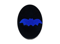 black oval soap with purple bat