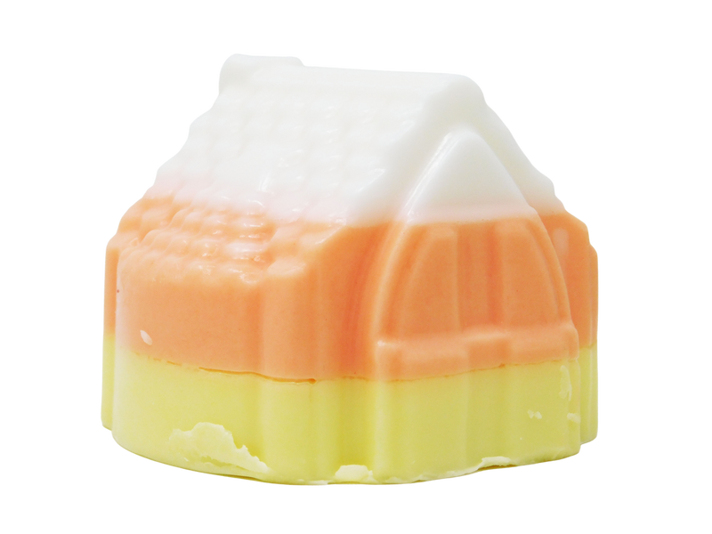 house shaped soap in candy corn colors