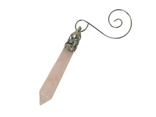 Crystal ornament with rose quartz and silver top on a white background