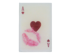 ace of hearts image soap with pink lipstick kiss mark on it