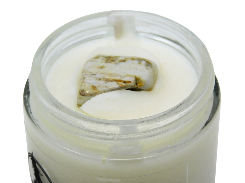 top view of petrified wood in winter cafeomancy body butter. 