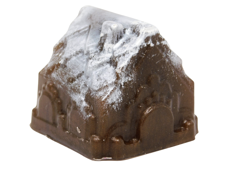 brown gingerbread house shaped soap with white roof