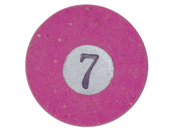 circular bath bomb fashioned to look like a pink #7 pool ball