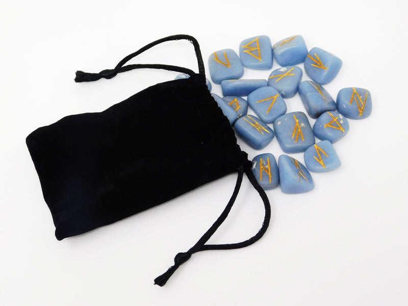 Angelite set (25 crystals) of elder futhark rune stones