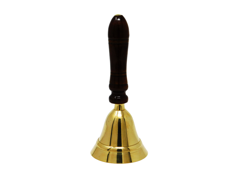 brass bell with wooden handle