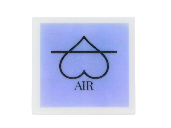 square soap with periwinkle background and the elemental symbol for air with a heart instead of a triangle and the words AIR written beneath it