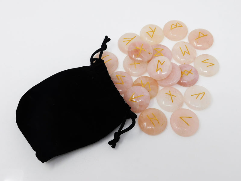 Rose quartz set (25 crystals) of elder futhark rune stones