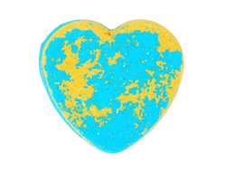 orange and blue heart shaped bath bomb